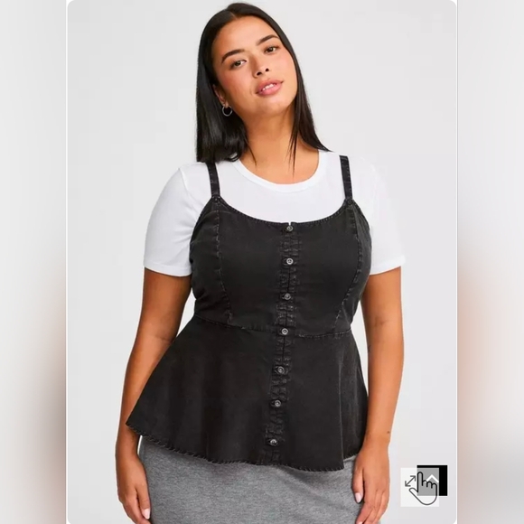 torrid Tops - torrid Black Button-Front Peplum Denim Tank Top